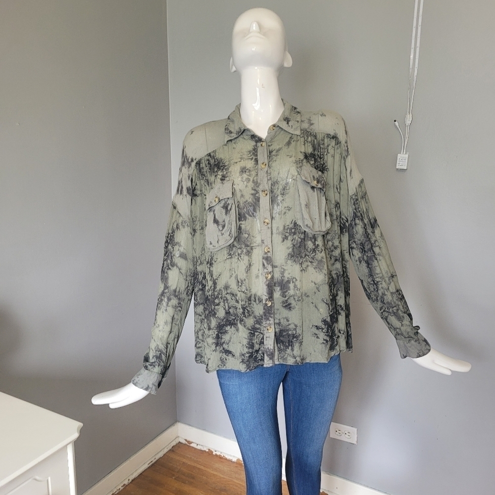 Free People Tie Dye Mixed Fabric Blouse, GUC, Size S
